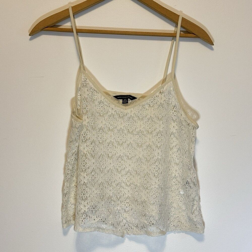 American Eagle Outfitters Tank Top Womens M Cream Floral Lace Cami Crop Boho